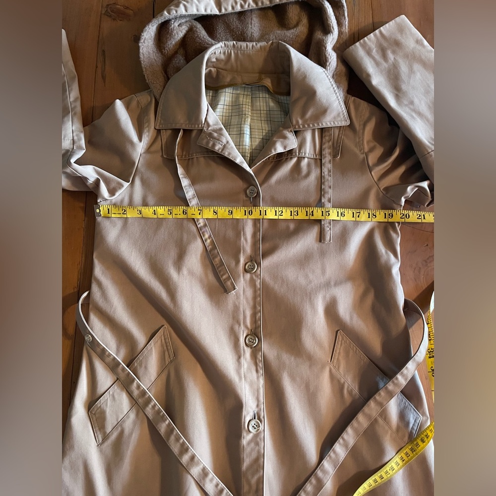 LONDON FOG Vintage Khaki Removable Hood Trench Coat Women’s Size 8 Petite - Picture 7 of 11